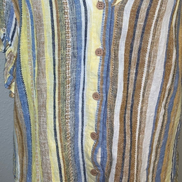 Anthropologie Drew Size Medium Striped Linen Blend Button Down Top Multi Color - Picture 6 of 6